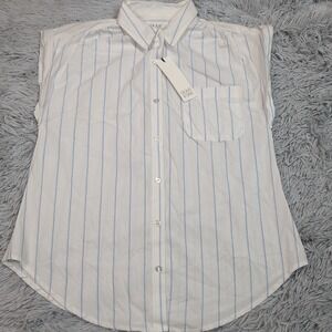Olive & Oak Shirt Womens XS White Striped Casual‎ Pockets Button Up Comfy New